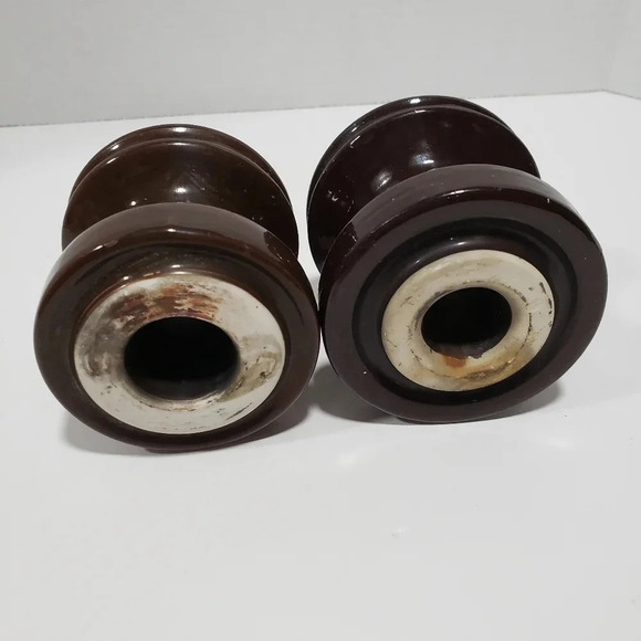 Vintage Set of 2 Ceramic  Brown Glazed Insulators. - Picture 4 of 5